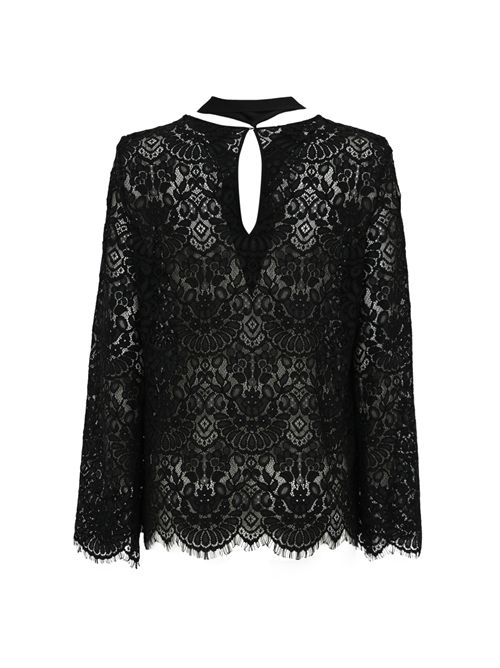 Tunica blusa in pizzo con sciarpa Nero D. Exterior | 607472NERO
